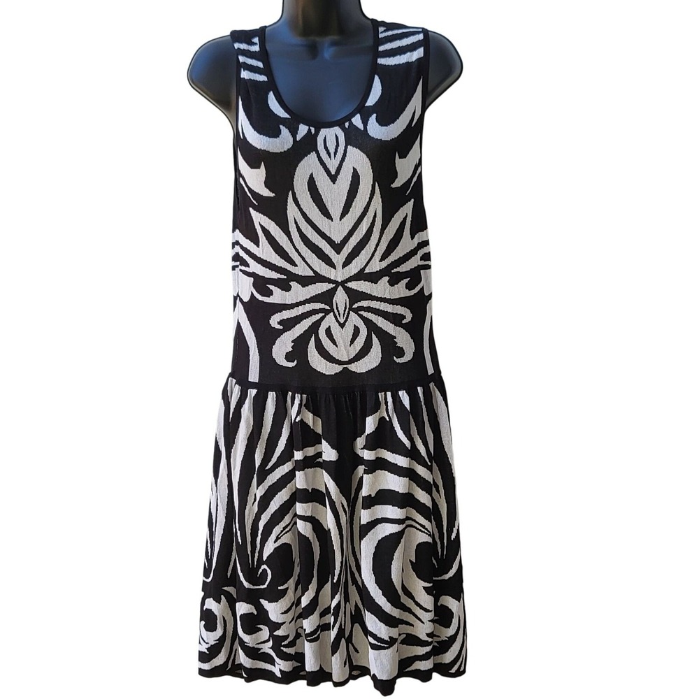 Max Studio‎ Maxi Dress Womens Sz L Zebra Black White Sleeveless Whimsigoth Boho